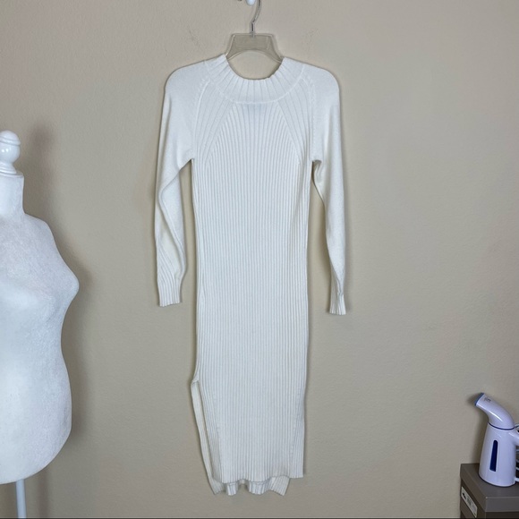 New Lulu’s Snuggle Party Ivory Mock Neck Midi Sweater Dress - Picture 3 of 8